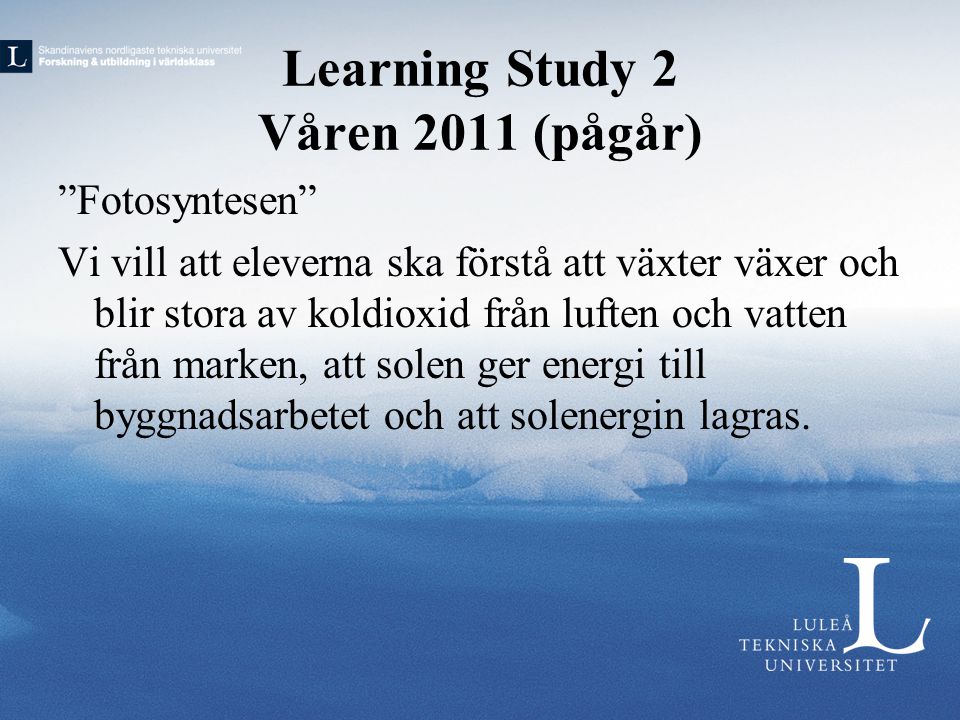 Learning Study 2 Våren 2011 (pågår)