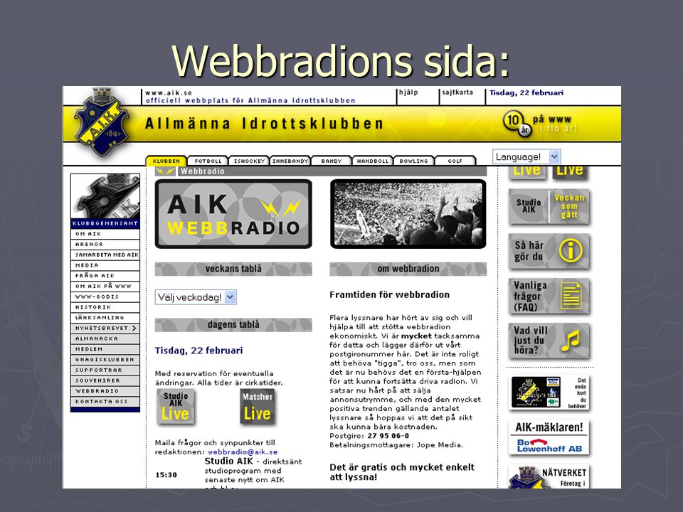 Webbradions sida:
