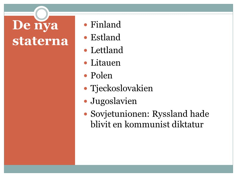 De nya staterna Finland Estland Lettland Litauen Polen Tjeckoslovakien