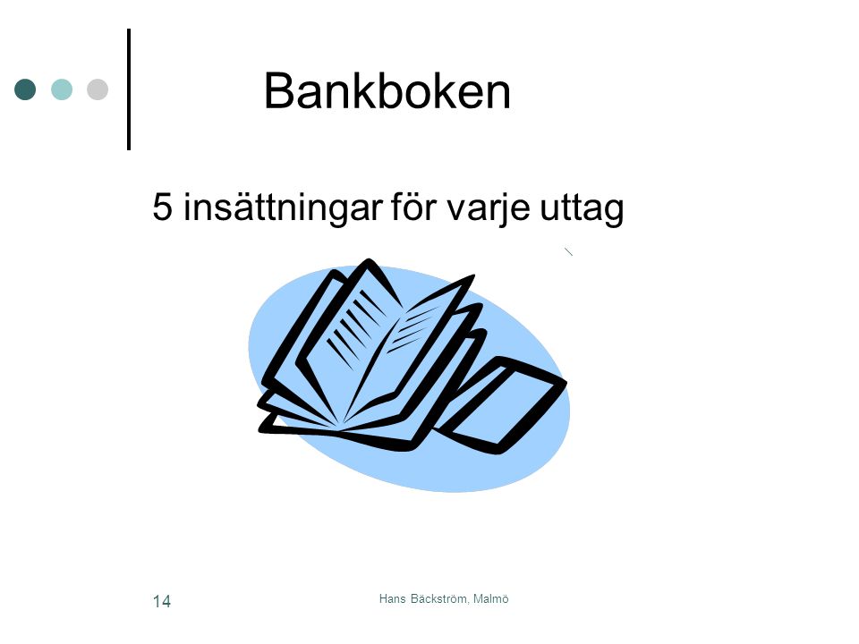 Bankboken 5 insättningar för varje uttag Hans Bäckström, Malmö