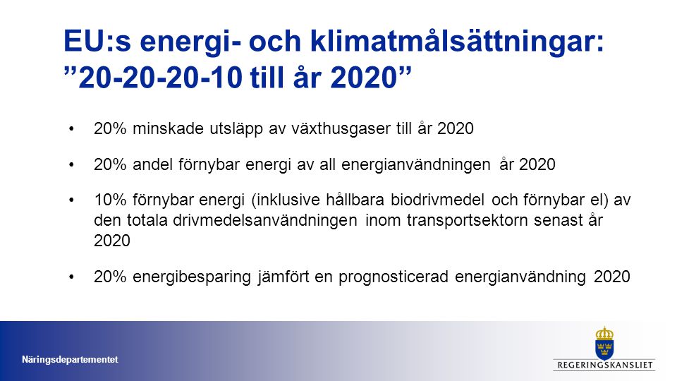 EU:s energi- och klimatmålsättningar: till år 2020