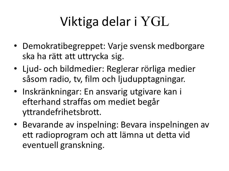 Viktiga delar i YGL Demokratibegreppet: Varje svensk medborgare ska ha rätt att uttrycka sig.