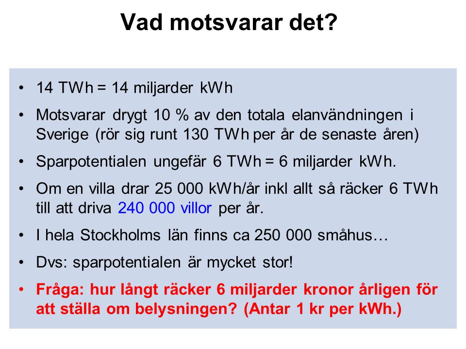 Vad motsvarar det 14 TWh = 14 miljarder kWh