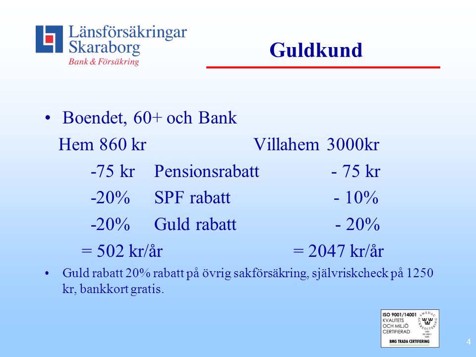 Guldkund Boendet, 60+ och Bank Hem 860 kr Villahem 3000kr
