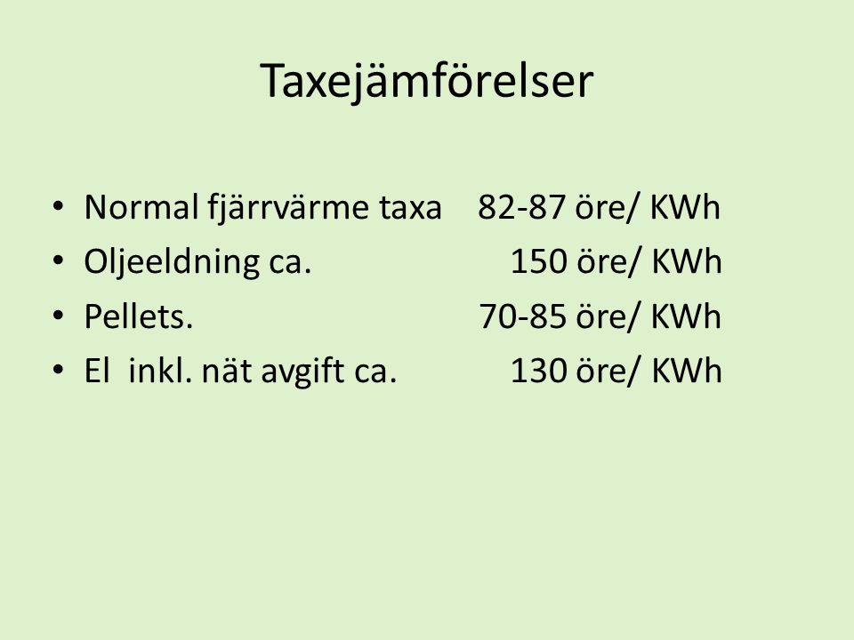 Taxejämförelser Normal fjärrvärme taxa öre/ KWh