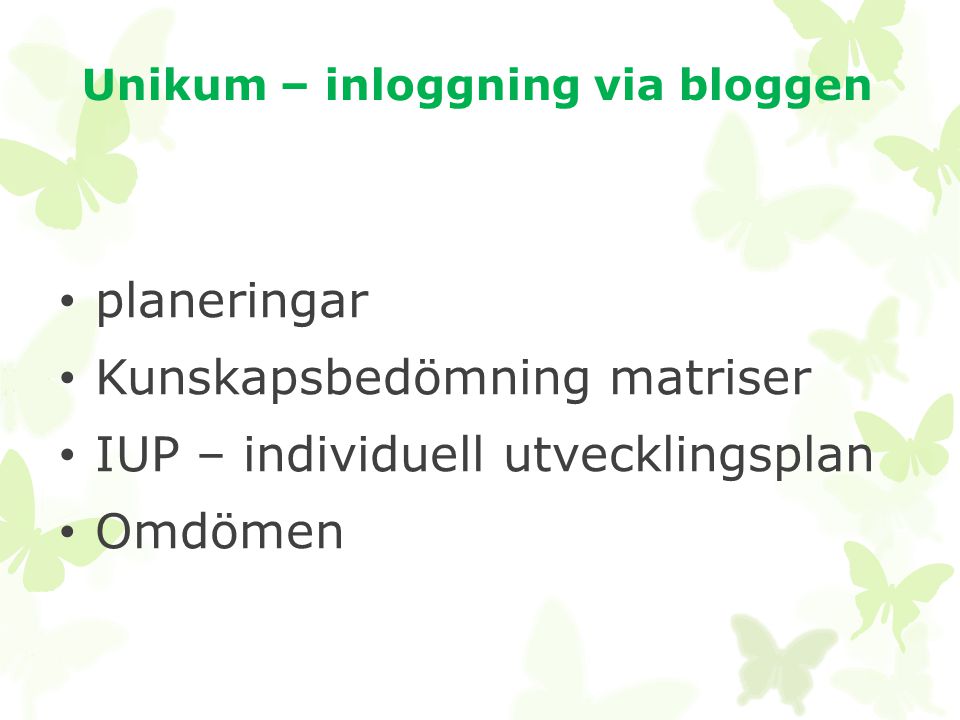 Unikum – inloggning via bloggen