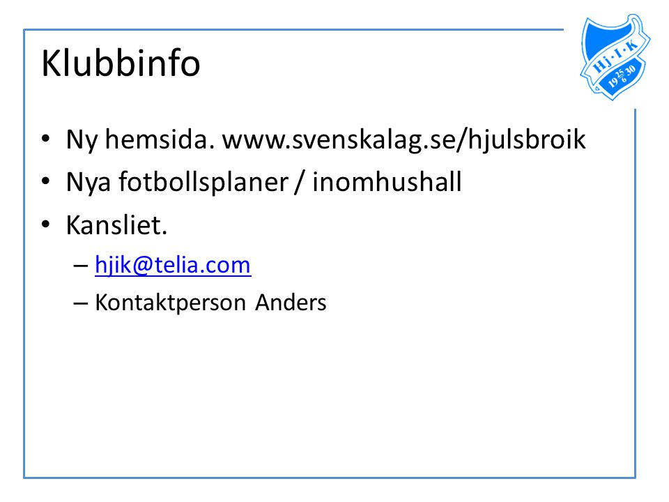 Klubbinfo Ny hemsida.