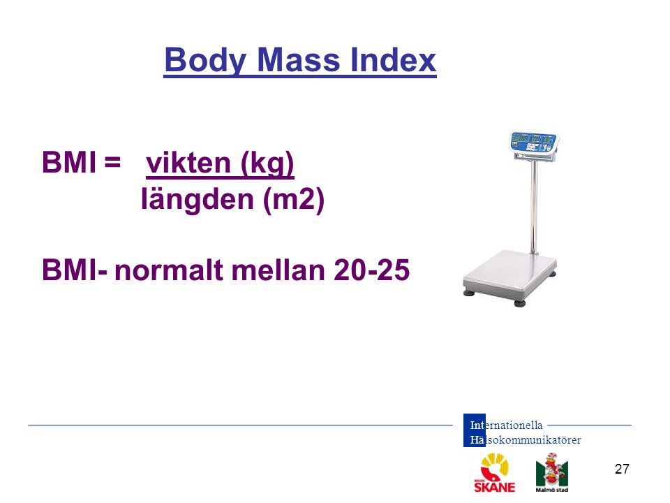 Body Mass Index BMI = vikten (kg) längden (m2)