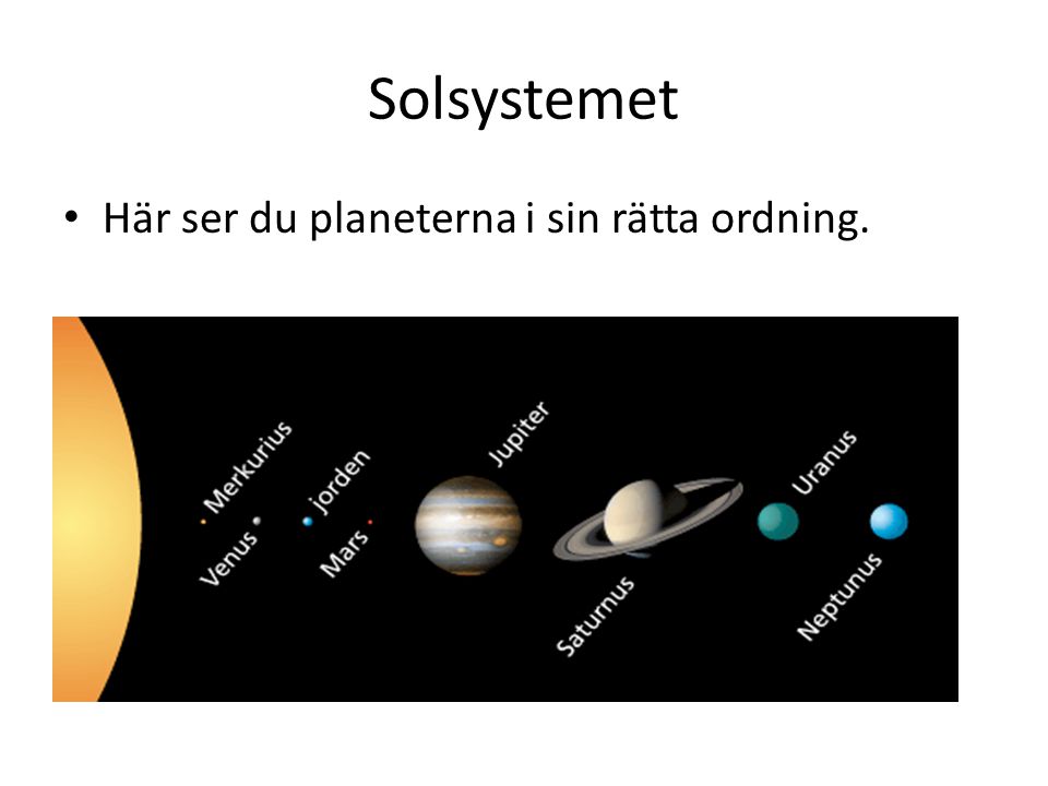Solsystemet Här ser du planeterna i sin rätta ordning.