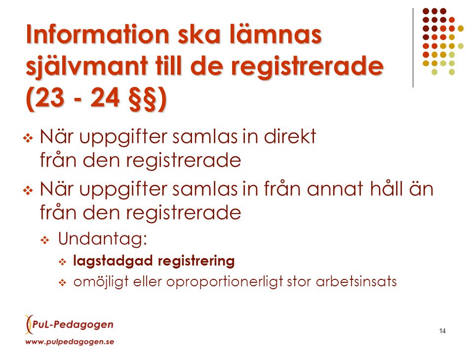 Information ska lämnas självmant till de registrerade ( §§)