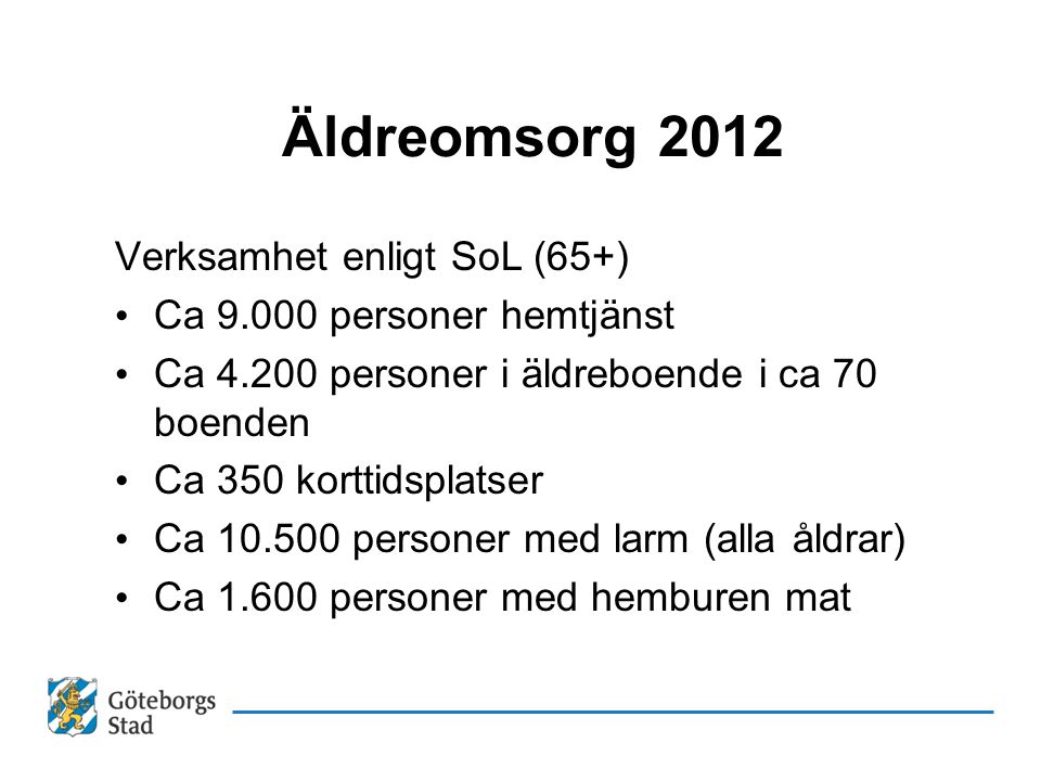 Äldreomsorg 2012 Verksamhet enligt SoL (65+)