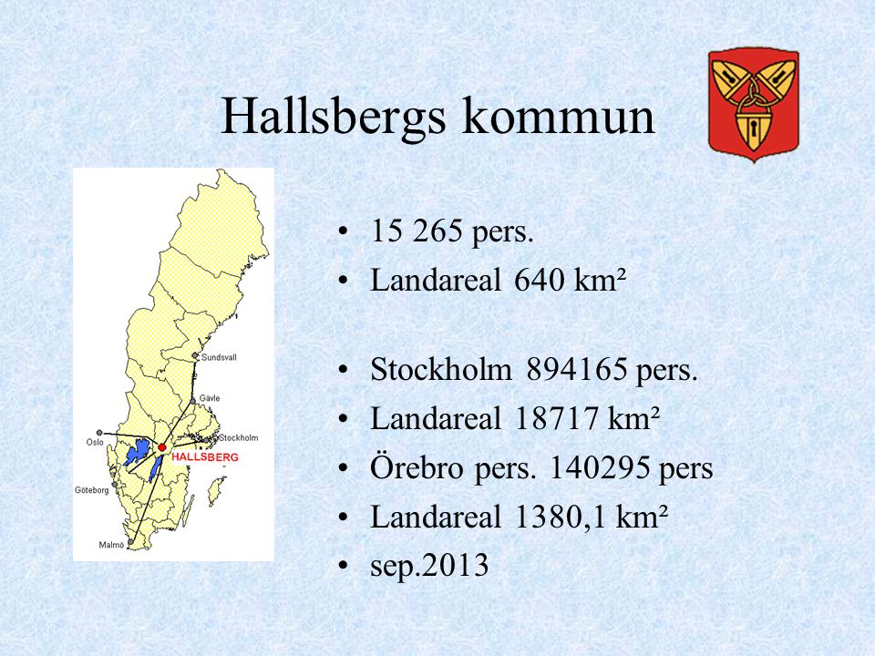 Hallsbergs kommun pers. Landareal 640 km²