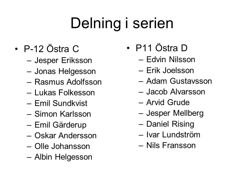 Delning i serien P11 Östra D P-12 Östra C Edvin Nilsson