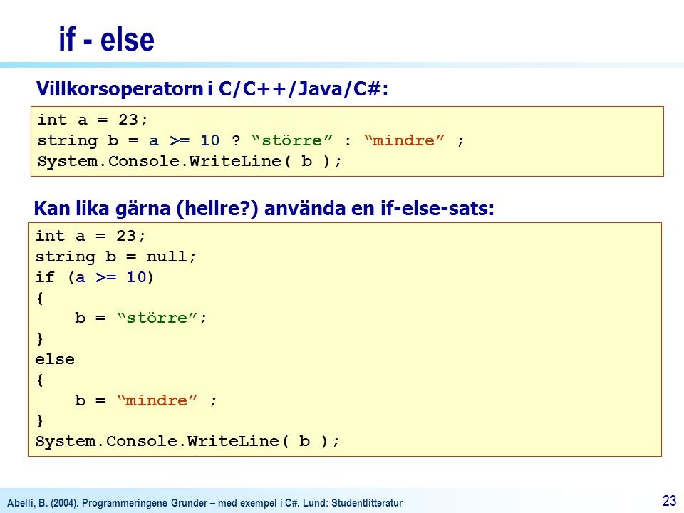 if - else Villkorsoperatorn i C/C++/Java/C#: