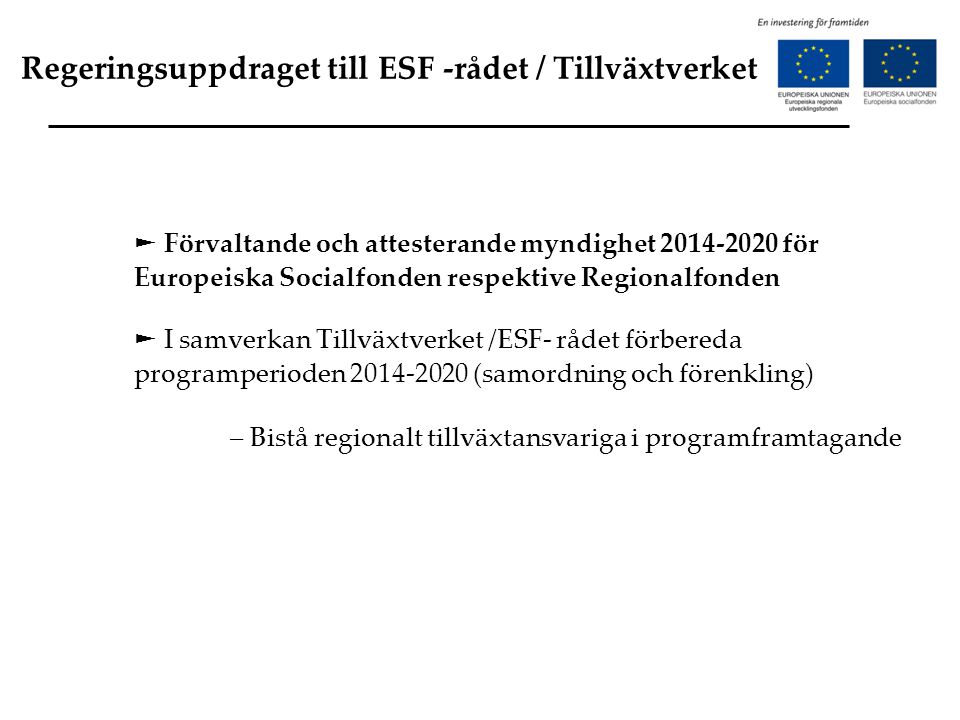 Regeringsuppdraget till ESF -rådet / Tillväxtverket