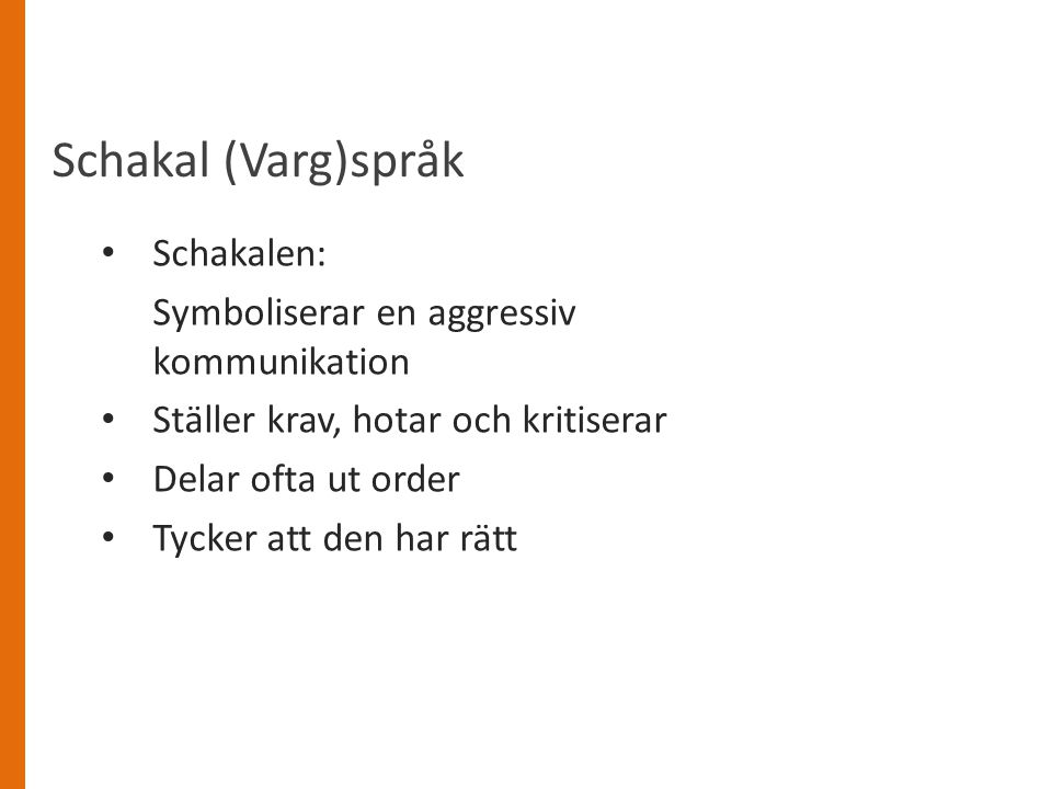 Schakal (Varg)språk Schakalen: Symboliserar en aggressiv kommunikation
