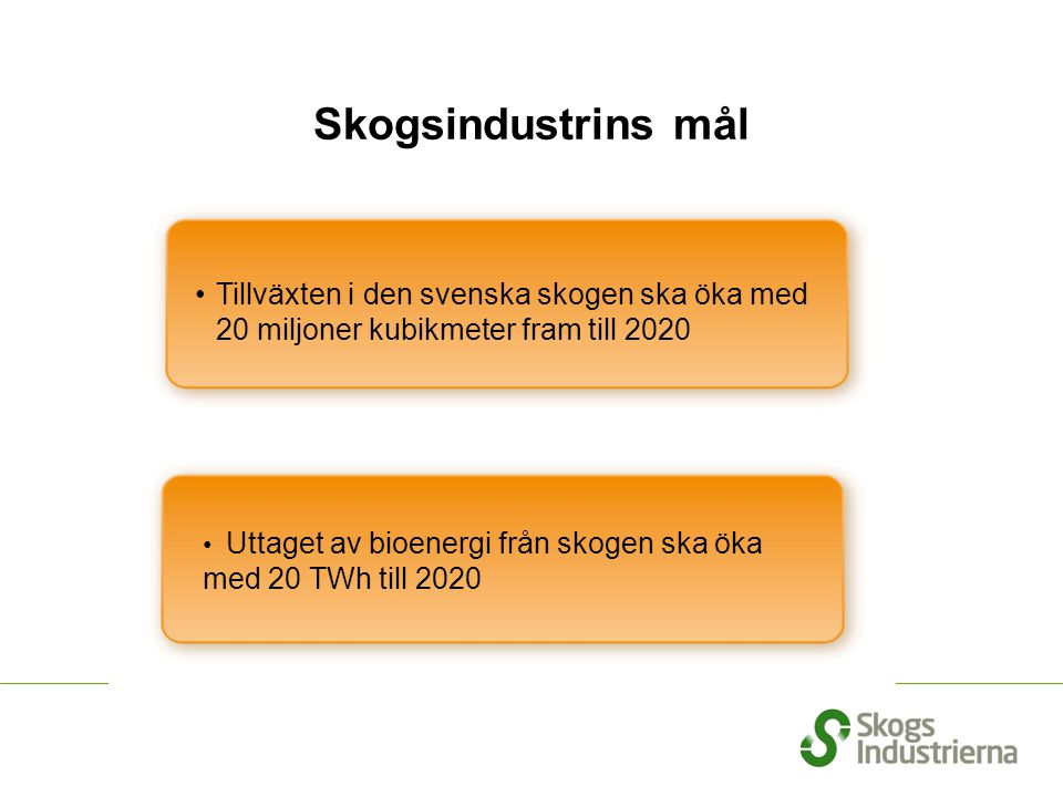 Skogsindustrins mål Tillväxten i den svenska skogen ska öka med 20 miljoner kubikmeter fram till