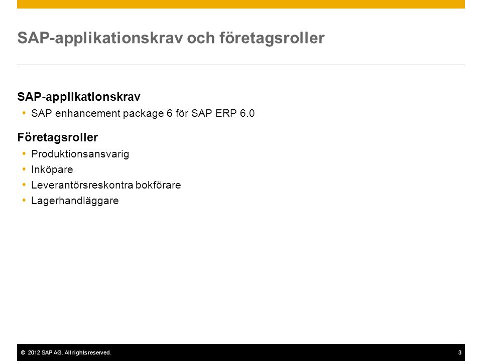 SAP-applikationskrav och företagsroller