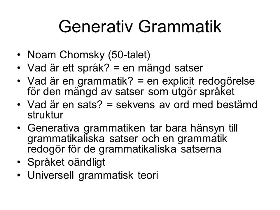 Generativ Grammatik Noam Chomsky (50-talet)
