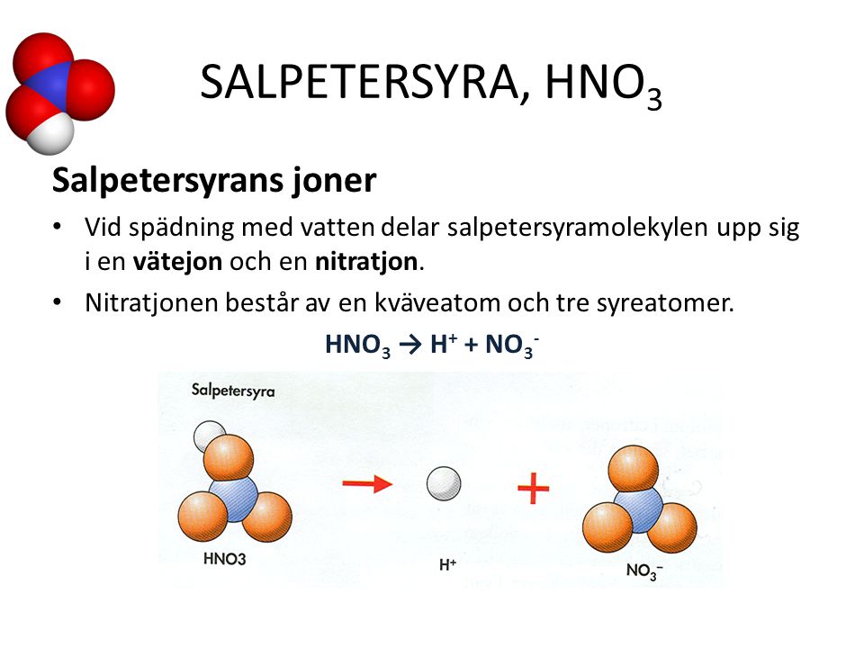 Salpetersyra, HNO3 Salpetersyrans joner