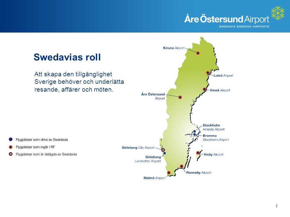 Swedavias roll Att skapa den tillgänglighet Sverige behöver och underlätta resande, affärer och möten.