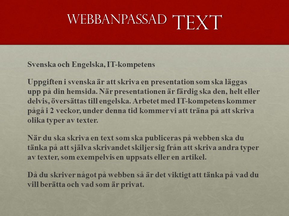 Webbanpassad text Svenska och Engelska, IT-kompetens