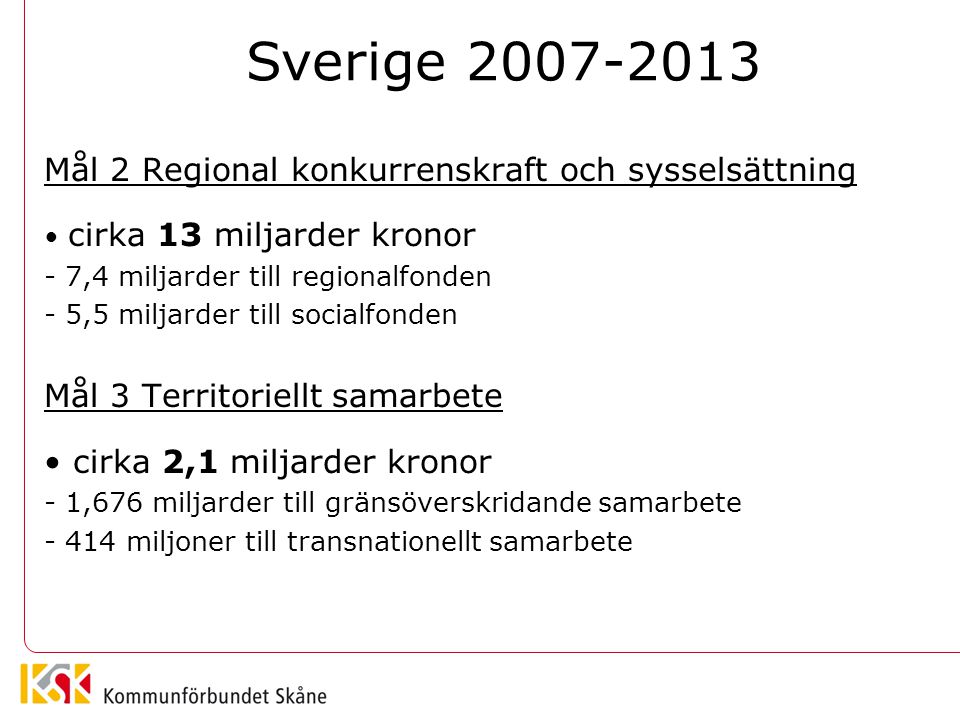Sverige Mål 2 Regional konkurrenskraft och sysselsättning