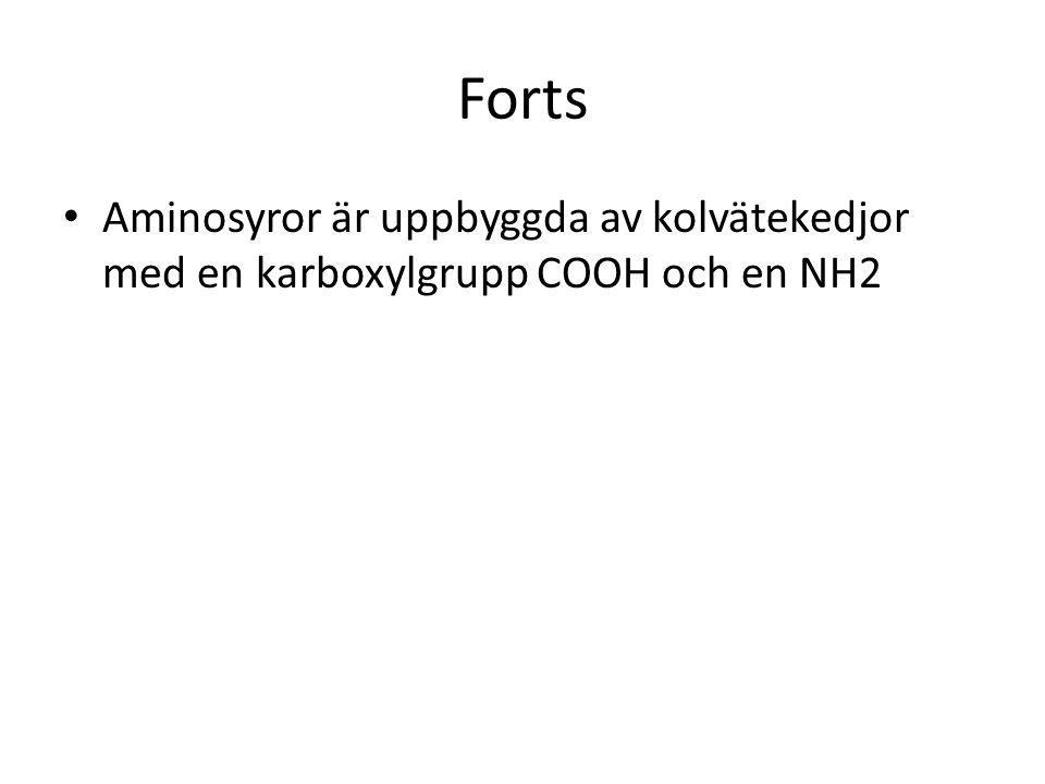 Forts Aminosyror är uppbyggda av kolvätekedjor med en karboxylgrupp COOH och en NH2