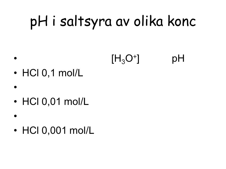 pH i saltsyra av olika konc