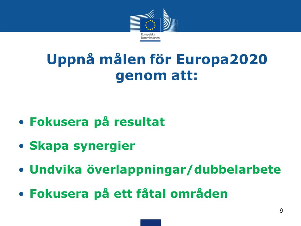 Uppnå målen för Europa2020 genom att: