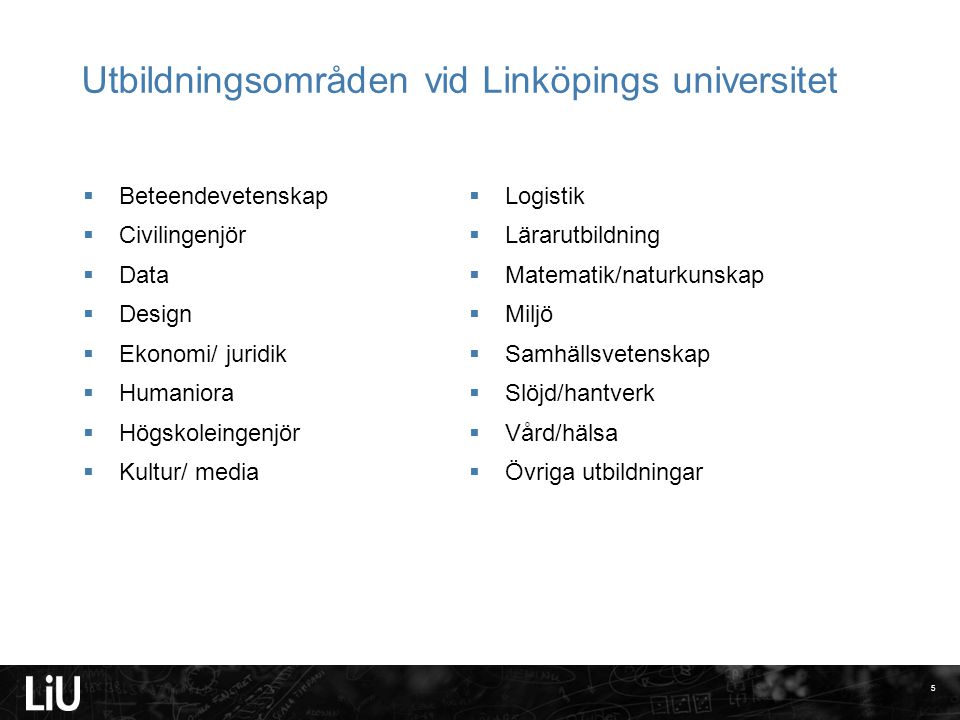 Utbildningsområden vid Linköpings universitet