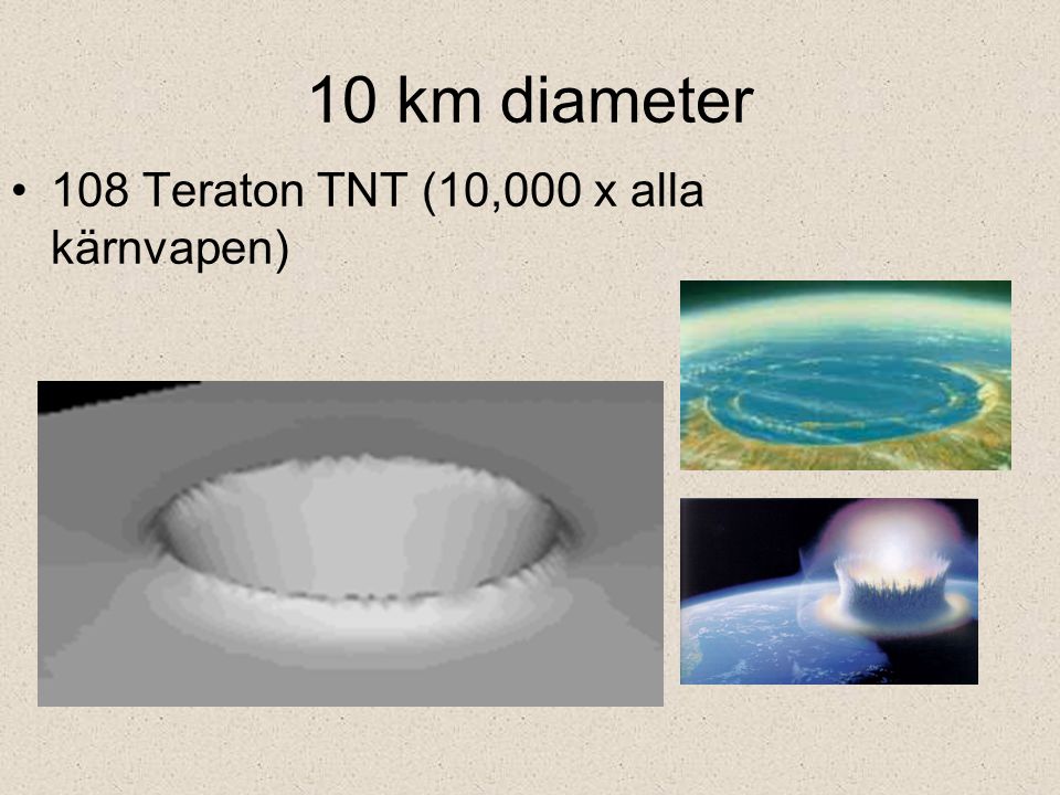 10 km diameter 108 Teraton TNT (10,000 x alla kärnvapen)