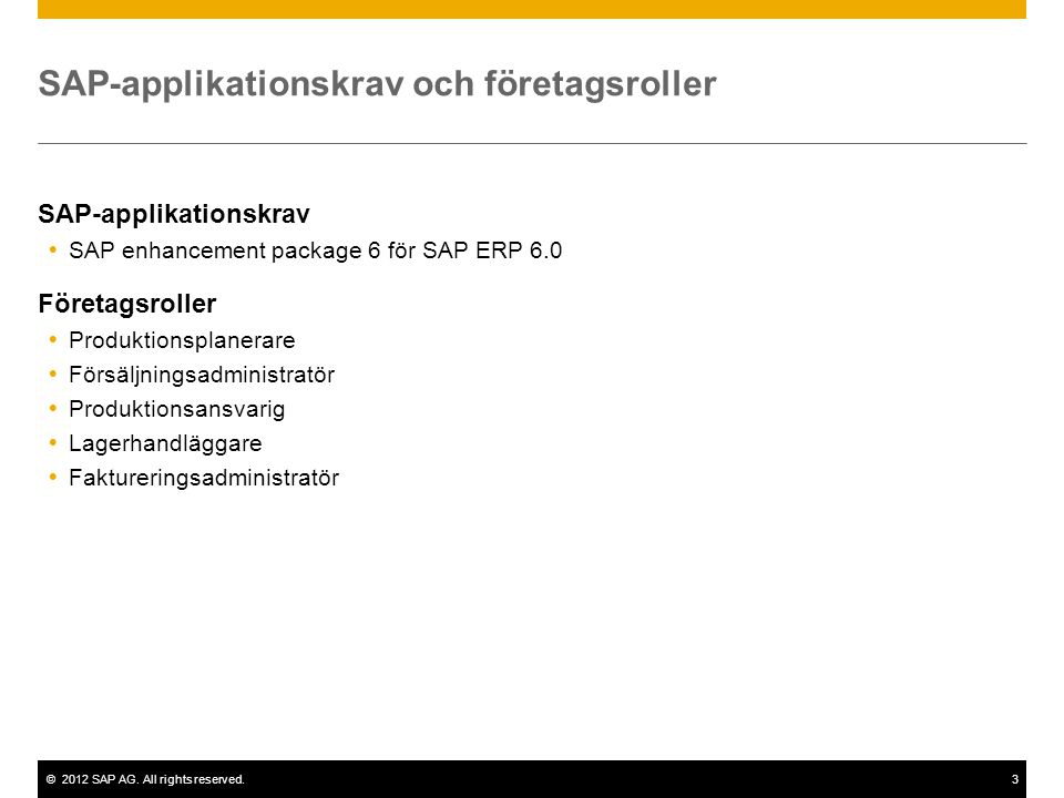 SAP-applikationskrav och företagsroller