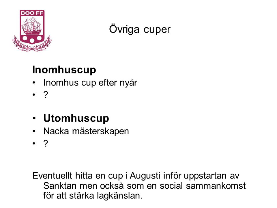 Övriga cuper Inomhuscup Utomhuscup Inomhus cup efter nyår