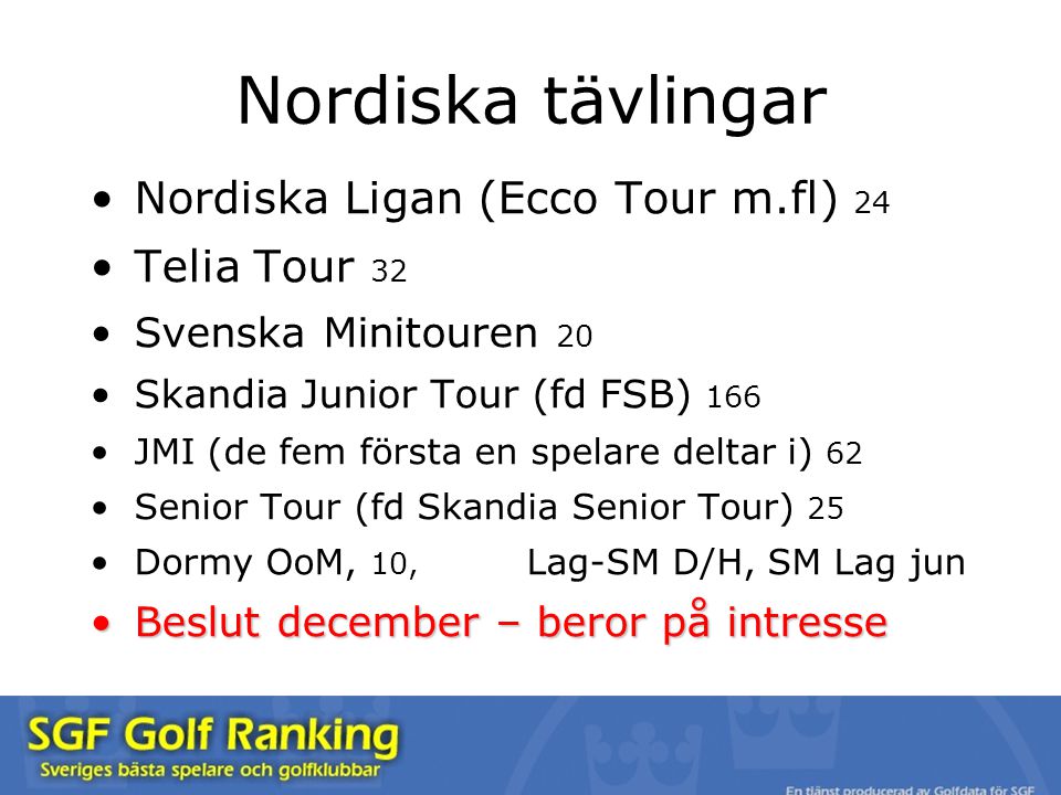 Nordiska tävlingar Nordiska Ligan (Ecco Tour m.fl) 24 Telia Tour 32