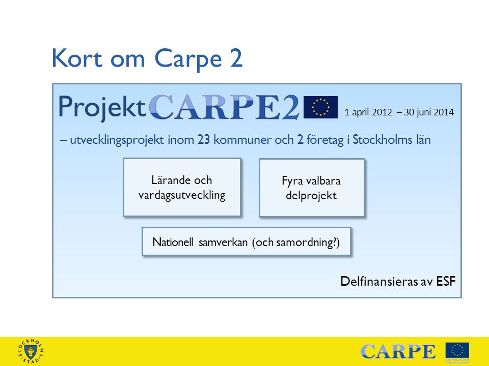 Projekt Kort om Carpe 2 Delfinansieras av ESF