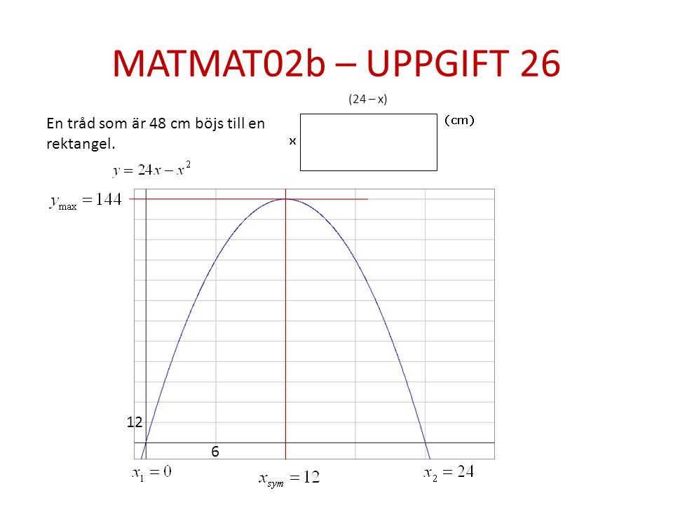 MATMAT02b – UPPGIFT 26 En tråd som är 48 cm böjs till en rektangel. 12