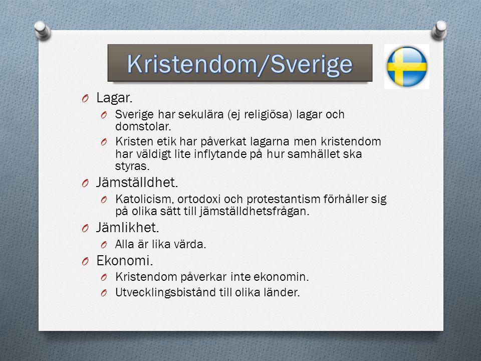 Kristendom/Sverige Lagar. Jämställdhet. Jämlikhet. Ekonomi.
