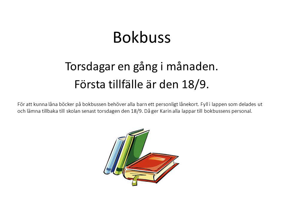 Bokbuss Torsdagar en gång i månaden. Första tillfälle är den 18/9.