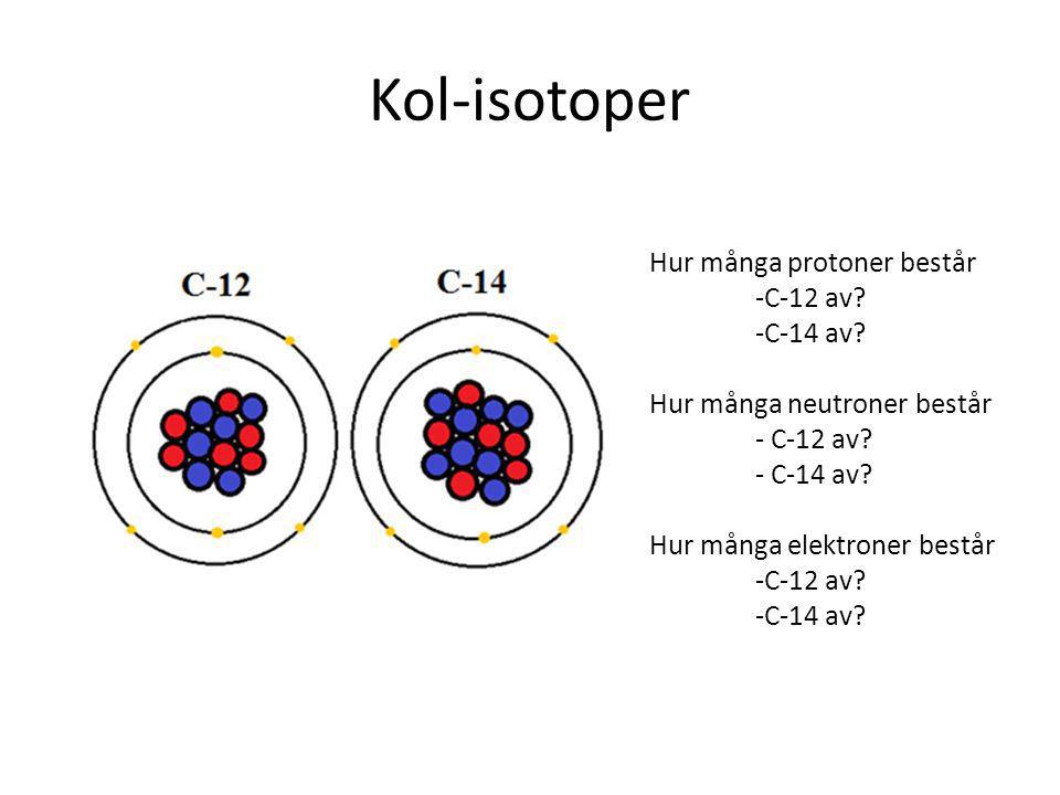 Kol-isotoper Hur många protoner består -C-12 av -C-14 av