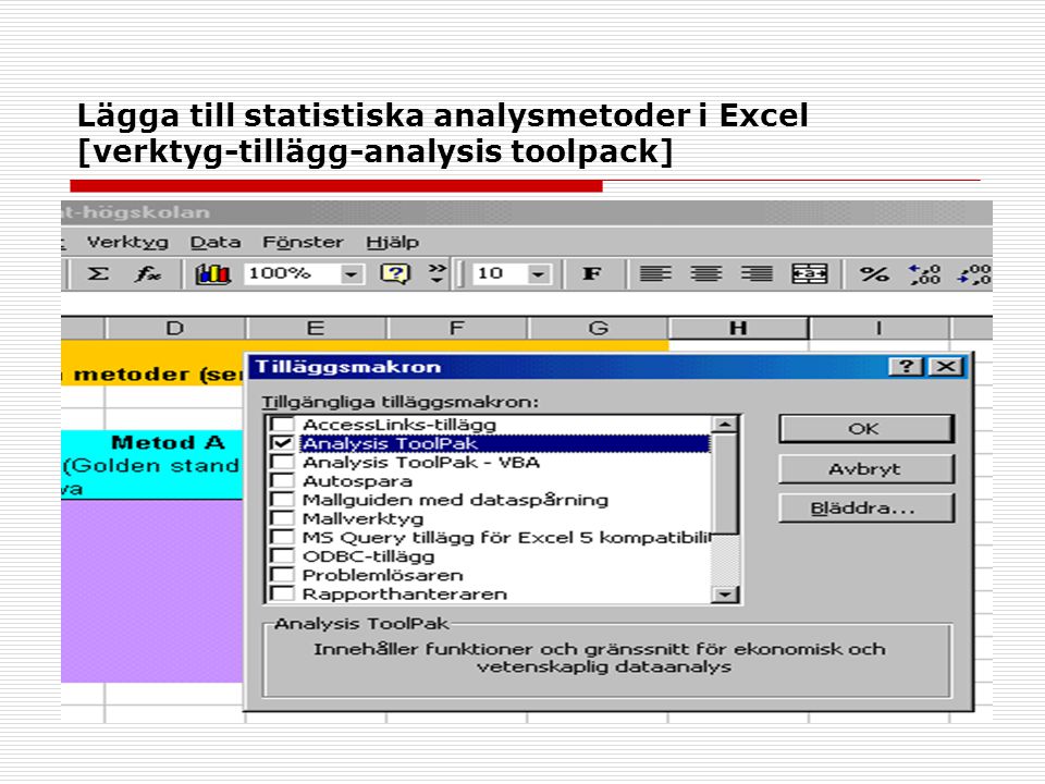 Lägga till statistiska analysmetoder i Excel [verktyg-tillägg-analysis toolpack]