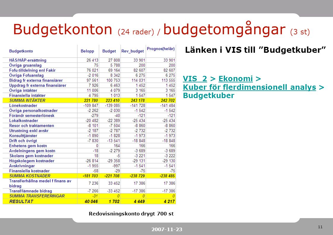Budgetkonton (24 rader) / budgetomgångar (3 st)