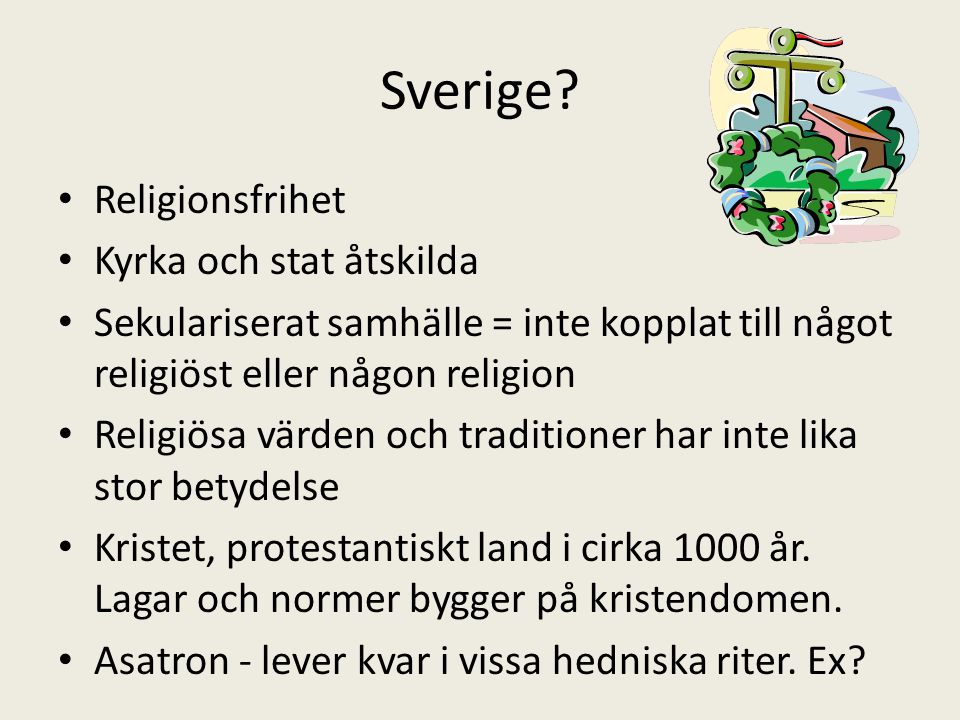 Sverige Religionsfrihet Kyrka och stat åtskilda