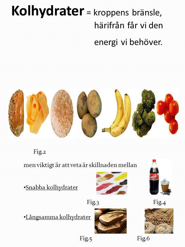 Kolhydrater = kroppens bränsle, härifrån får vi den energi vi behöver.