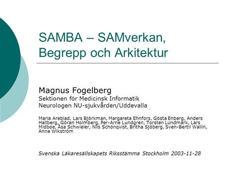 SAMBA – SAMverkan, Begrepp och Arkitektur