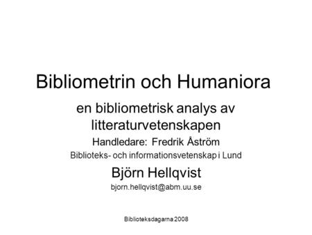 Bibliometrin och Humaniora