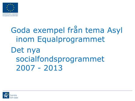 Goda exempel från tema Asyl inom Equalprogrammet Det nya socialfondsprogrammet 2007 - 2013.