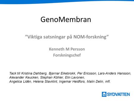 ”Viktiga satsningar på NOM-forskning” Kenneth M Persson Forskningschef