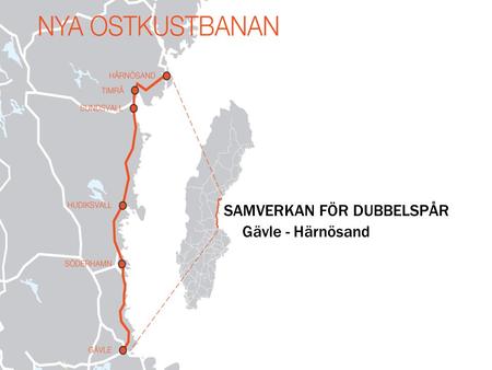 SAMVERKAN FÖR DUBBELSPÅR Gävle - Härnösand. Sveriges längsta & mest belastade enkelspår Stora problem i tågtrafiken och hög förseningsstatistik Trafikprognosen.