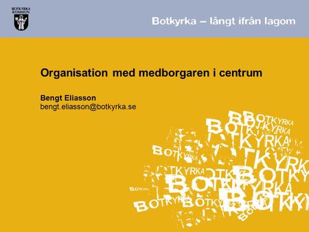 Organisation med medborgaren i centrum Bengt Eliasson